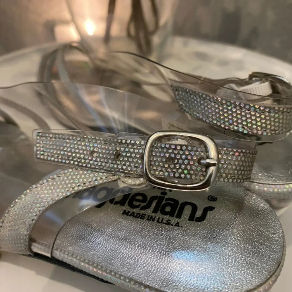 Vtg California Magdesians Silver & Clear Lucite Heels Slingback Cinderella 9
